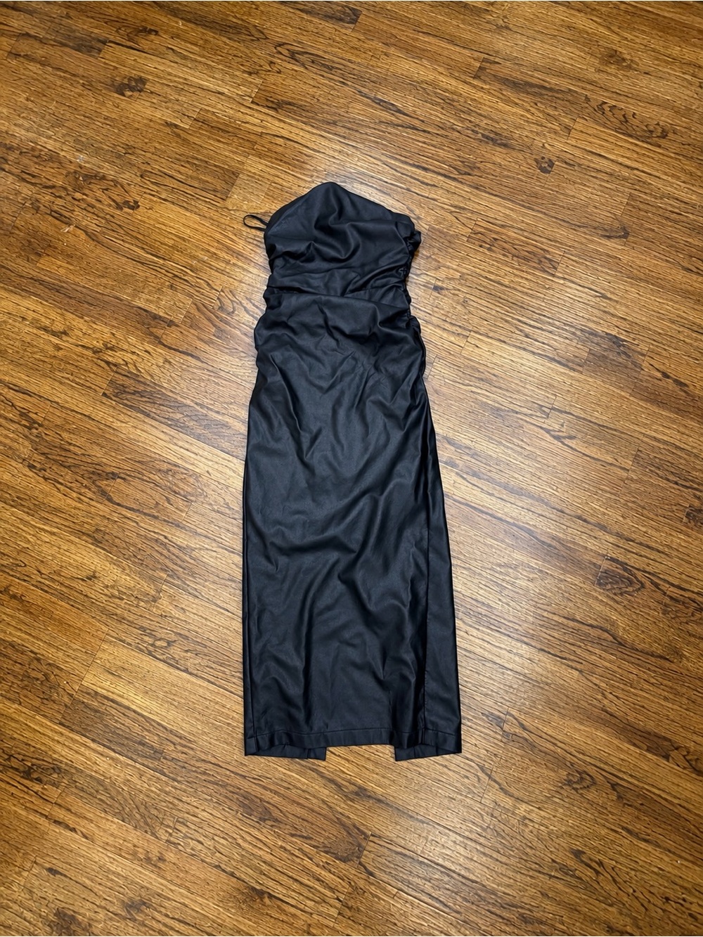 Anthropologie Black Strapless Leather Midi Dress